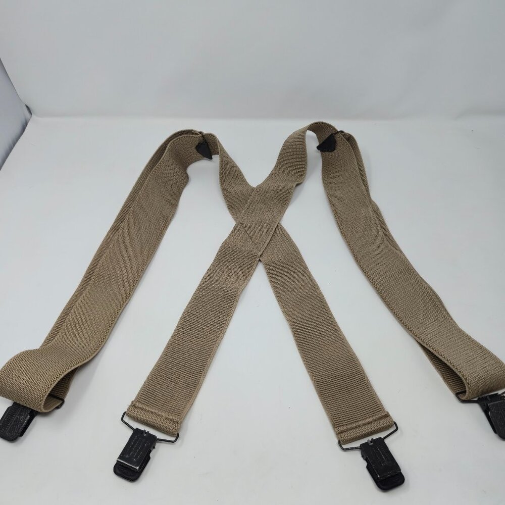 Men's Heavy Duty Suspenders Tan Elastic 2" Wide X-Back Metal Alligator‎ Clips